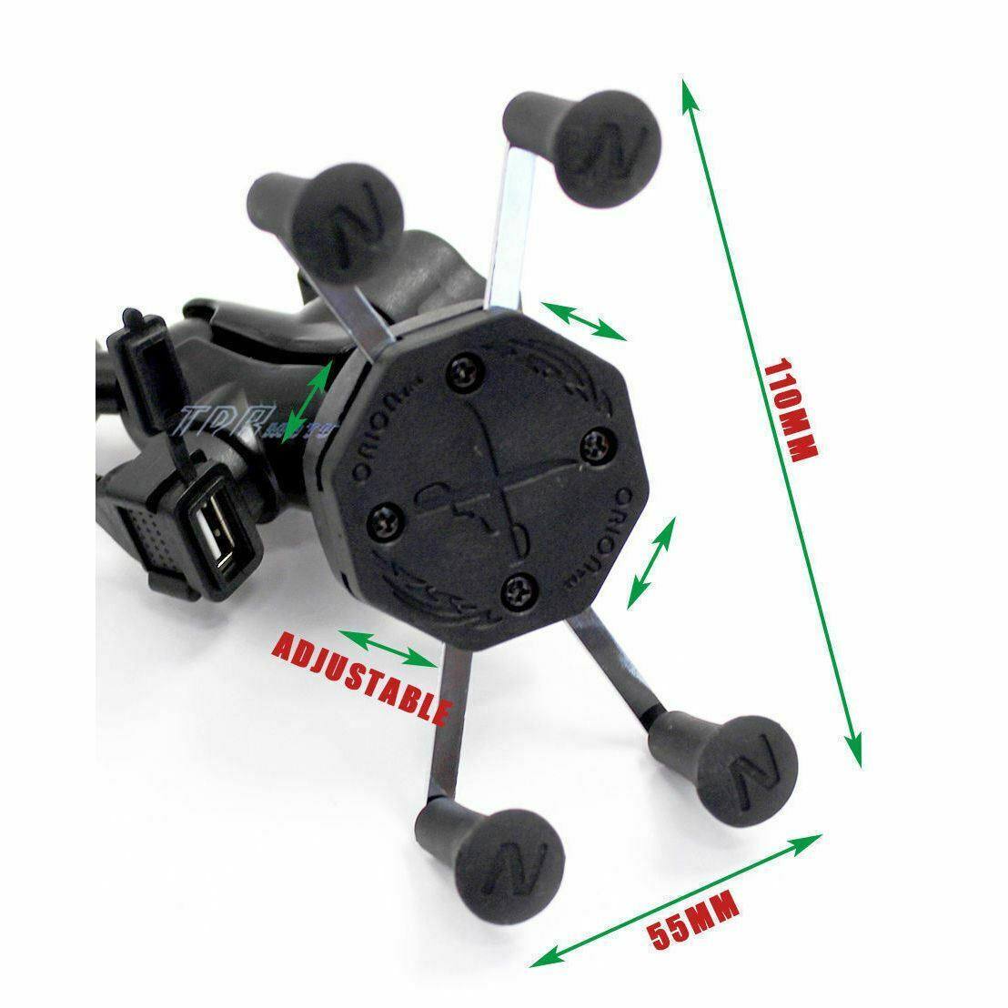 Adjustable Cell Phone GPS Holder Motorcycle Handlebar Mount 5V 1.5A USB Charger - TDRMOTO