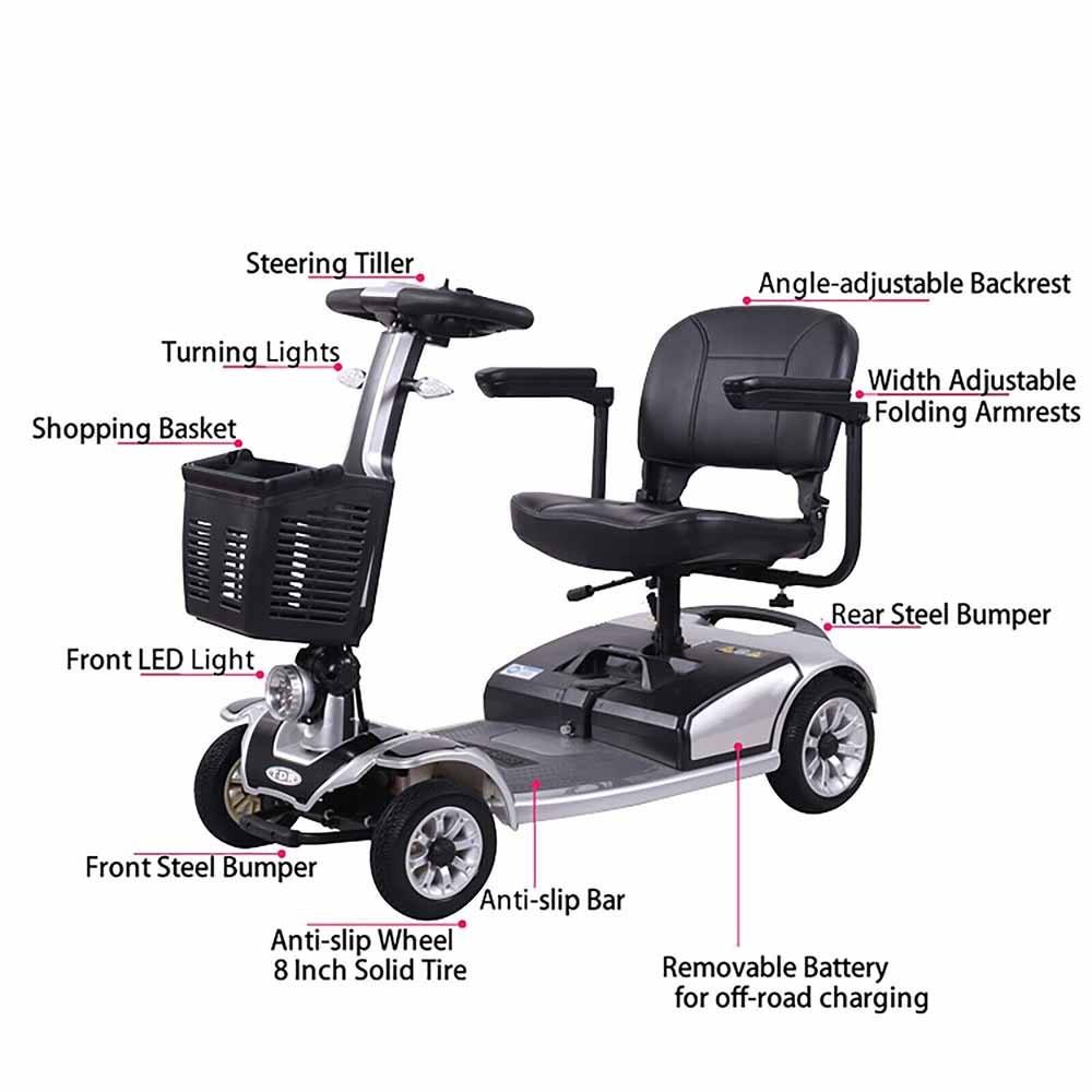 TDR Silver Mobility Scooter Foldable 350W 150kg Weight Capacity Heavy Duty - TDRMOTO