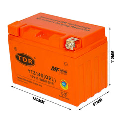 YTZ14S Motorcycle Gel Battery (YTX9-BS YTX12ABS YTZ12S) 12V 11Ah - TDRMOTO