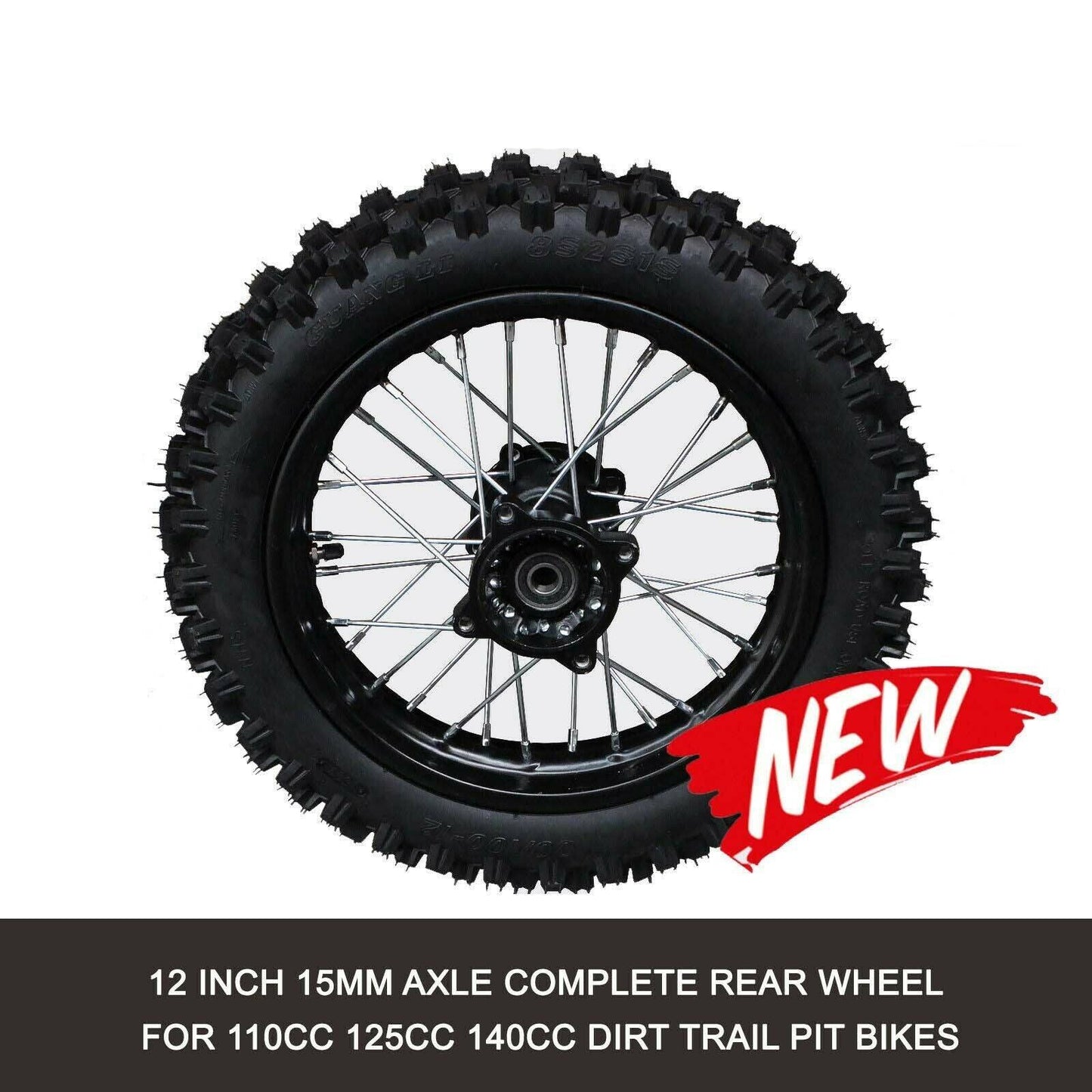 12 Inch 15mm Axle Complete Rear Wheel for 110cc 125cc 140cc Dirt Trail Pit Bikes - TDRMOTO
