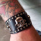Men Women Teenager Black leather Skull Stud Strap Wrist Band Cuff Punk - TDRMOTO