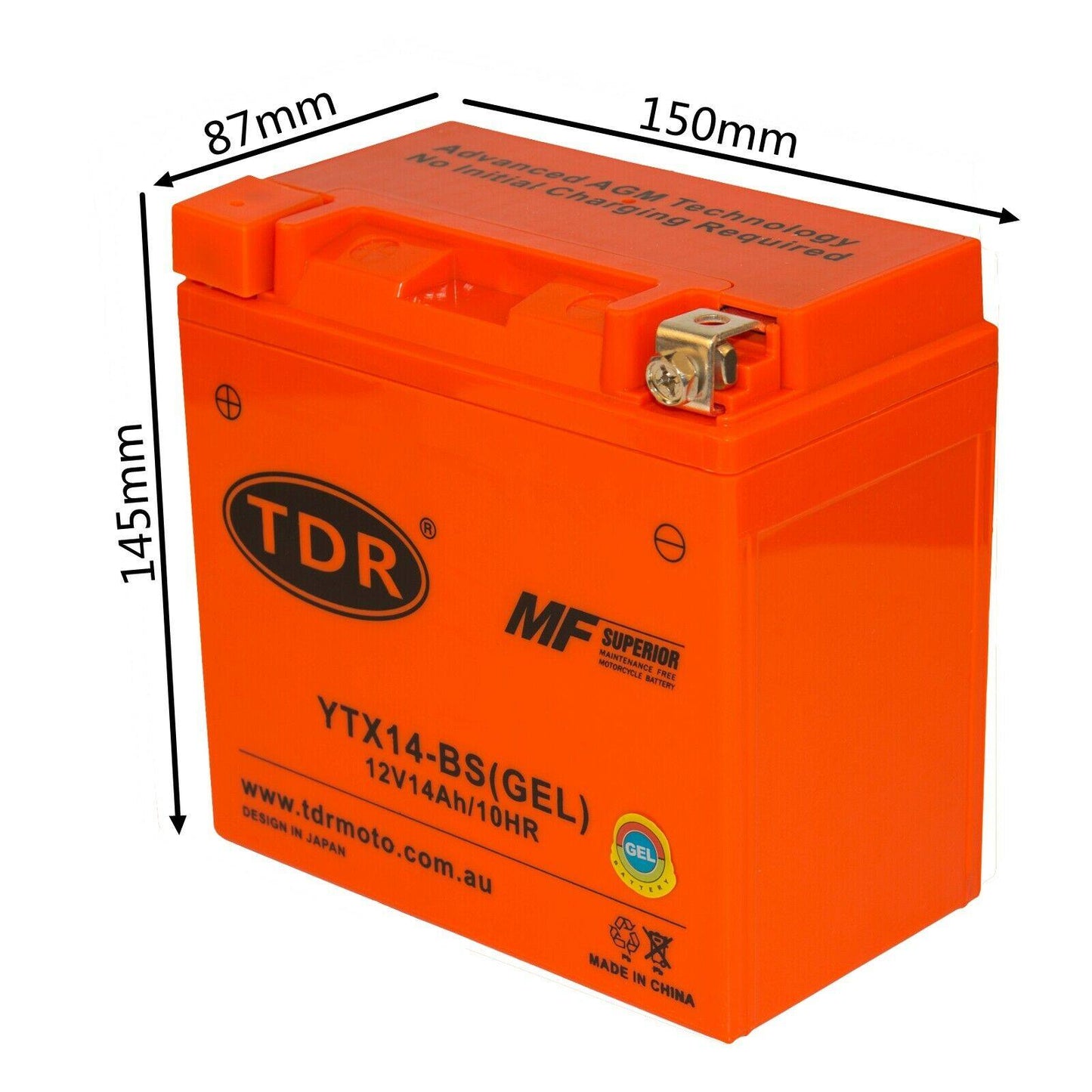 YTX14-BS Motorcycle Motocross 12v 14AH 200CCA GEL Sealed AGM Battery Motorcycle - TDRMOTO