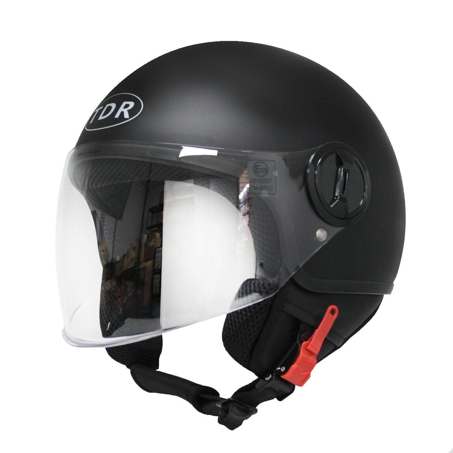 TDR Matt Black Open Face Motorcycle Helmet for Adult - TDRMOTO