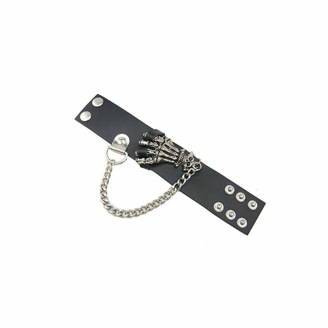 Gothic Cool Men's Punk Biker Skull Ghost Hand Cuff Leather Bracelet Wristband - TDRMOTO