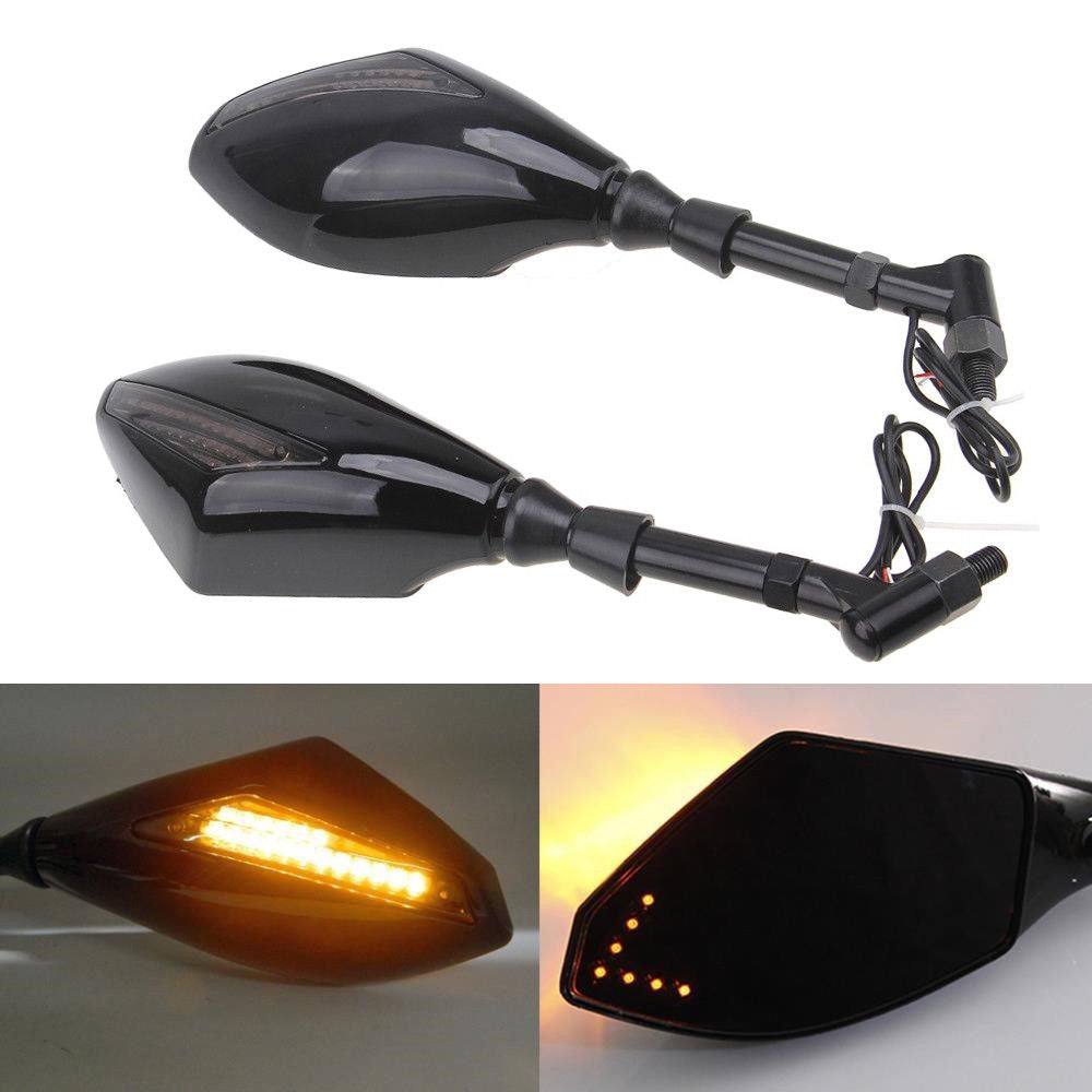 Black motorcycle rearview side mirrors w/ LED indicator for Hyosung GV650 - TDRMOTO