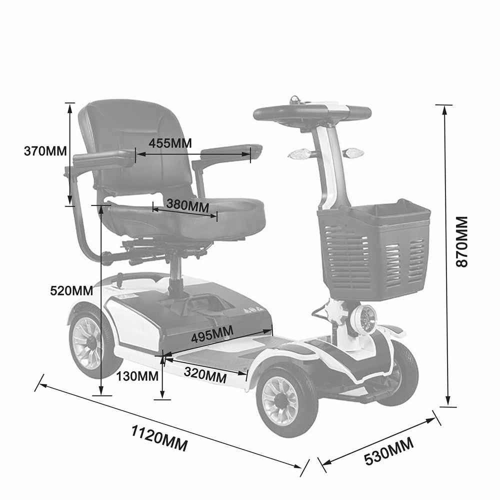 TDR Silver Mobility Scooter Foldable 350W 150kg Weight Capacity Heavy Duty - TDRMOTO