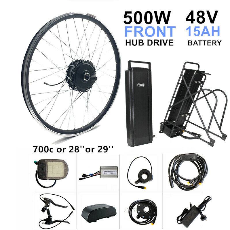500W 28"/29"/700C Front Hub 48V 15Ah Rear Rack Battery Electric Bike Conversion Kit - TDRMOTO