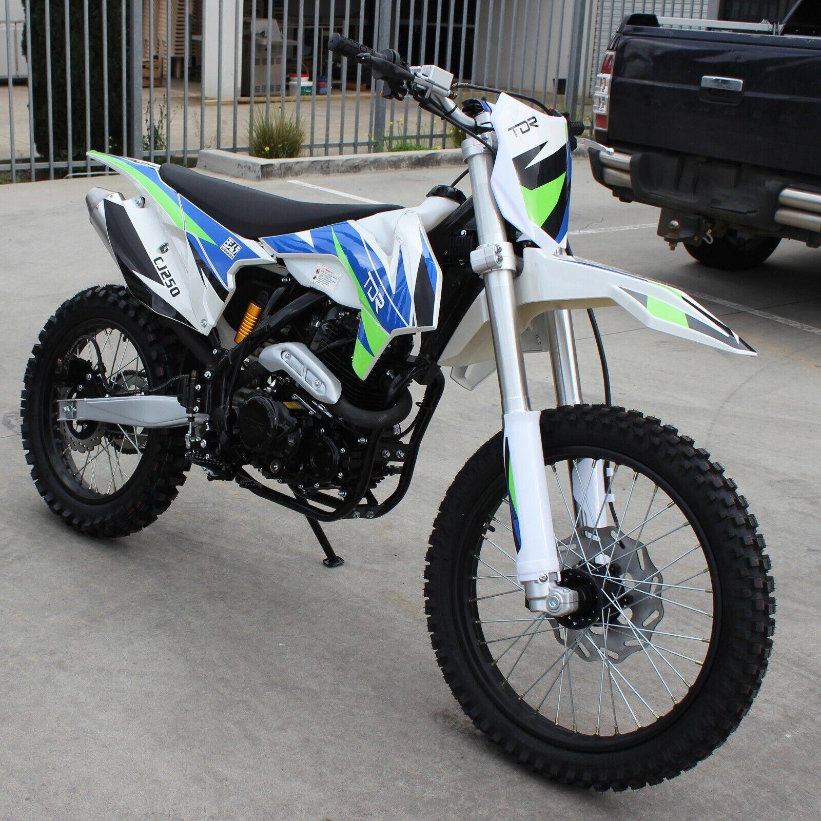 TDR CJ250 250cc Dirt Pit Bike Off Road Motocross Electric/Kick Start Motorbike Blue & Green - TDRMOTO