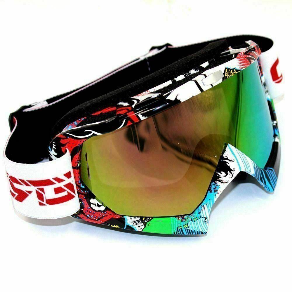 MX Graffiti Colorful Frame Tinted lens Motocross MTB Off-Road Dirt Bike Goggles - White - TDRMOTO