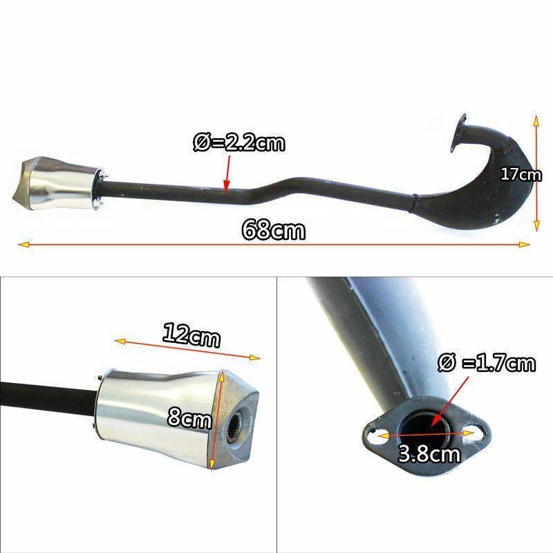 Marmitta E Tubo Di Scarico Per Motore 2 Tempi 48/60/80cc Per Bici A Motore (Nera/Argento)
