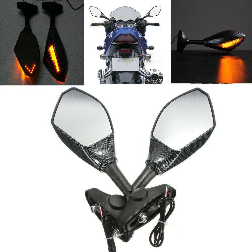 Carbon Motorcycle Rear Mirrors LED Indicators 4 Kawasaki Ninja 250R 2008-2011 - TDRMOTO