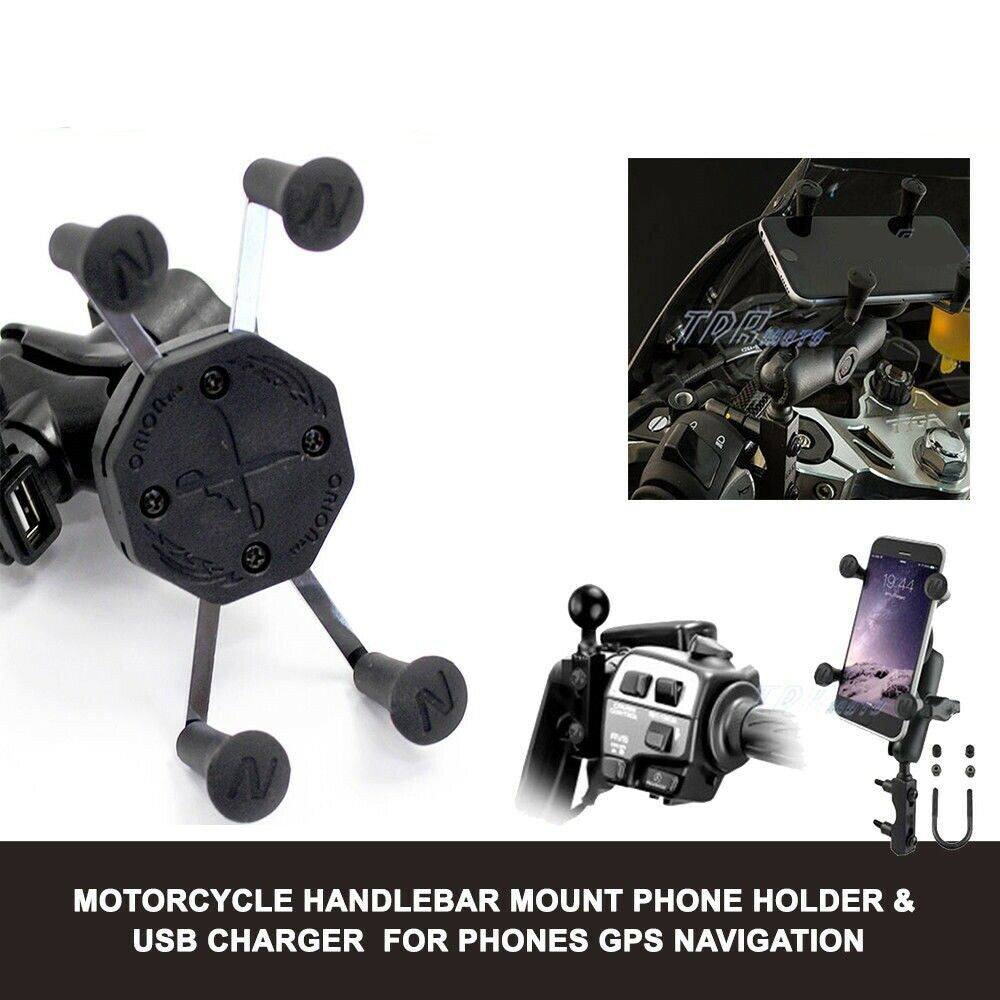 Adjustable Cell Phone GPS Holder Motorcycle Handlebar Mount 5V 1.5A USB Charger - TDRMOTO