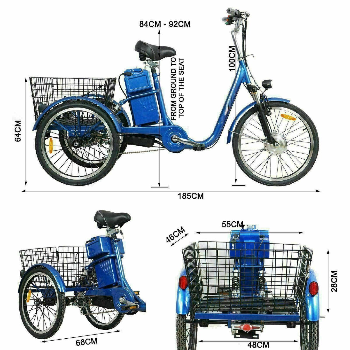 TDR Black Electric Tricycle 48V 250W 10AH with Basket - TDRMOTO