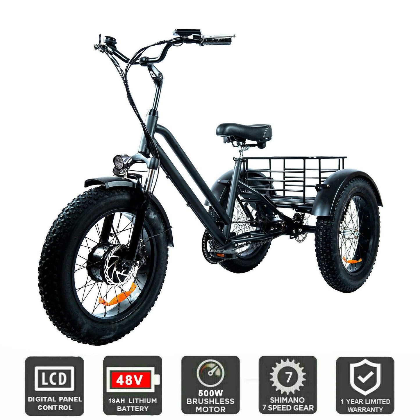Ultra Premium Fat Tyre Electric Tricycle with 500W Motor & 48V 18Ah Long Range Battery - TDRMOTO