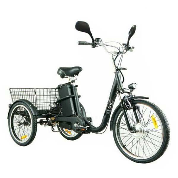 TDR Black Electric Tricycle 48V 250W 10AH with Basket Rear Rack Trolley - TDRMOTO