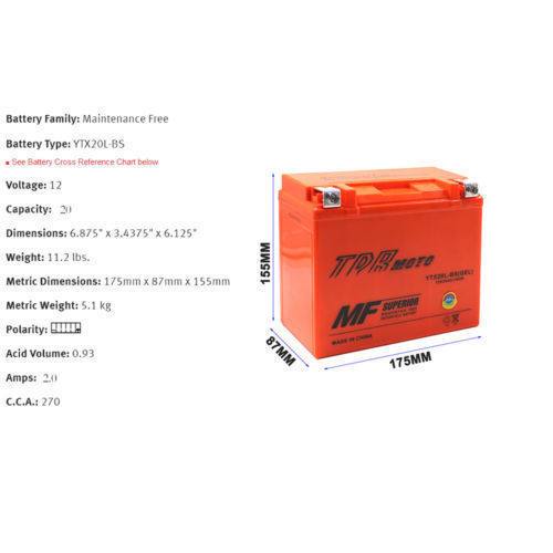 YTX20L-BS AGM Battery Harley-Davidson Softail Dyna Sportster V-Rod FLST FXST - TDRMOTO