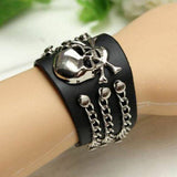 PU Leather Black Band Gothic Skull Head Bracelet Punk Rock Wristband Bangle - TDRMOTO